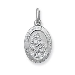 Silver St Christopher Oval Pendant 