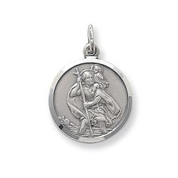 Silver St Christopher Double Sided Round Pendant 