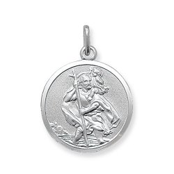 Silver St Christopher Double Sided Round Pendant 