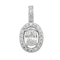 Silver Oval Halo Cz Pendant 
