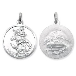 Silver St Christopher Double Sided Round Pendant 