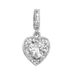 Silver Cz Halo Heart Pendant 