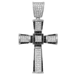 Silver Black And White Cz Cross Pendant 