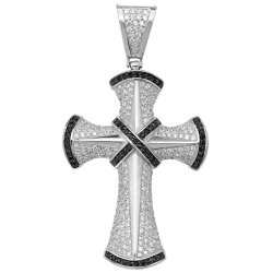 Silver Black And White Cz Cross Pendant 