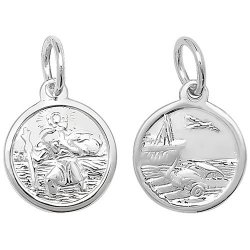 Silver St Christopher Double Sided Round Pendant 