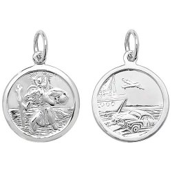 Silver St Christopher Double Sided Round Pendant 