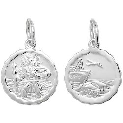 Silver St Christopher Double Sided Round Pendant 