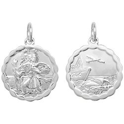 Silver St Christopher Double Sided Round Pendant 