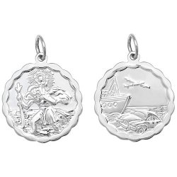 Silver St Christopher Double Sided Round Pendant 
