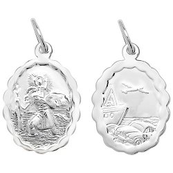 Silver St Christopher Double Sided Oval Pendant 