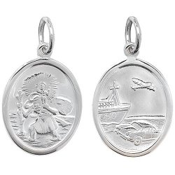 Silver St Christopher Double Sided Oval Pendant 
