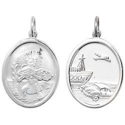 Silver St Christopher Double Sided Oval Pendant 