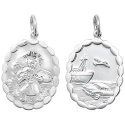 Silver St Christopher Double Sided Oval Pendant 