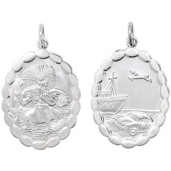 Silver St Christopher Double Sided Oval Pendant 