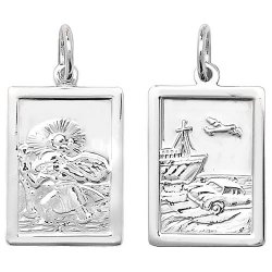 Silver St Christopher Double Sided Rectangular Pendant 