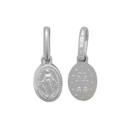 Silver Miraculous Double Sided Oval Pendant 