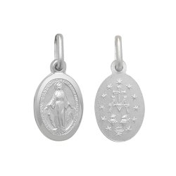 Silver Miraculous Double Sided Oval Pendant 