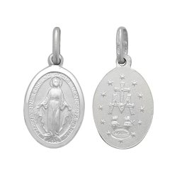 Silver Miraculous Double Sided Oval Pendant 