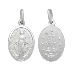 Silver Miraculous Double Sided Oval Pendant 