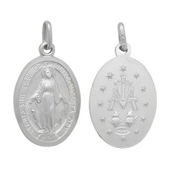 Silver Miraculous Double Sided Oval Pendant 