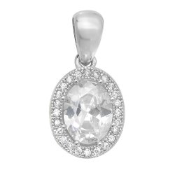 Silver Oval Halo Cz Pendant 