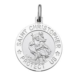 Silver St Christopher Round Pendant 