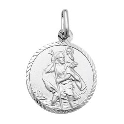 Silver St Christopher Diamond Cut Round Pendant 