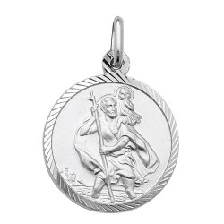 Silver St Christopher Diamond Cut Round Pendant 