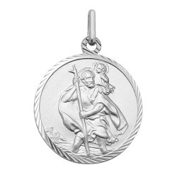 Silver St Christopher Diamond Cut Round Pendant 