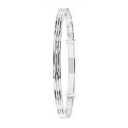 Silver Diamond Cut Expandable Bangle 