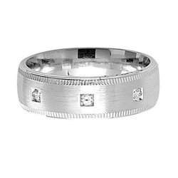 Silver 7mm Satin Millgrain & 3 Cz Wed Band 