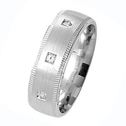 Silver 7mm Satin Millgrain & 3 Cz Wed Band 