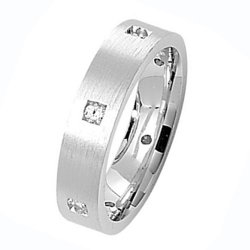 Silver 5mm Satin & 6 Cz Wed Band 