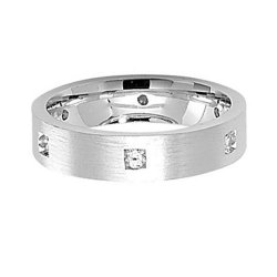 Silver 5mm Satin & 6 Cz Wed Band 