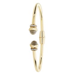 Silver Yellow Gold Plated Crystal And Cz Torc Bangle 