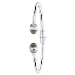Silver Rhodium Plated Crystal And Cz Torc Bangle 