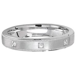 Silver 4mm Satin Millgrain & 3 Cz Wed Band 