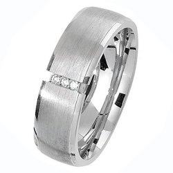 Silver 6mm Satin & 3 Cz Wed Band 