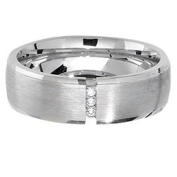 Silver 6mm Satin & 3 Cz Wed Band 