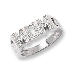 Silver Curb Side Mum Cz Ring 