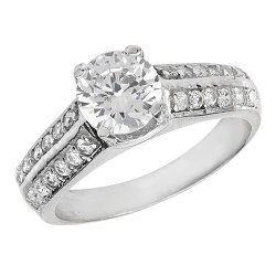 Silver Solitaire Cz Double Row Shoulder  Ring 