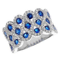 Silver 3 Row Blue Cz Ring 