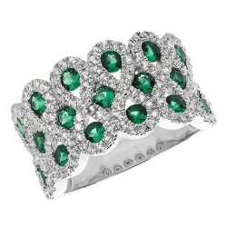 Silver 3 Row Green Cz Ring 