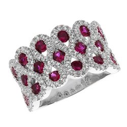 Silver 3 Row Red Cz Ring 