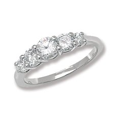 Silver Cz 5 Stone Ring 