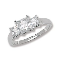 Silver Princess Cut Cz Trilogy Ring 