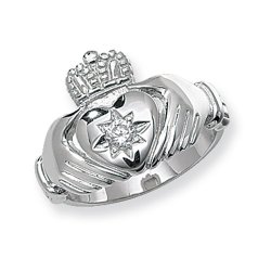 Silver Gents' Claddagh Cz Set Ring 