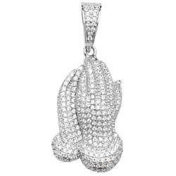 Silver Cz Praying Hands Pendant 