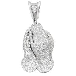 Silver Cz Praying Hands Pendant 