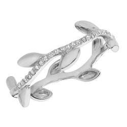 Silver Cz Leaf Ring 